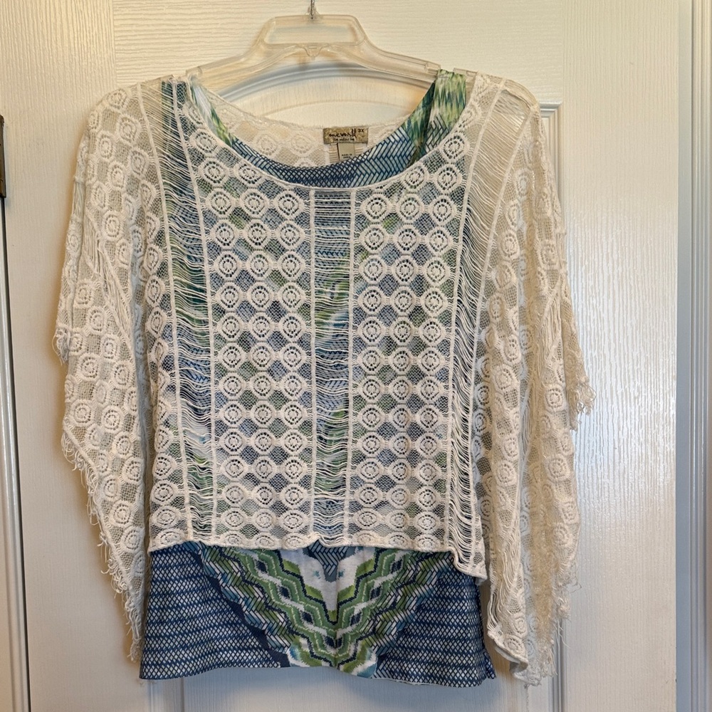 ONE WORLD Cream Lace Overlay Top, Size 3x
